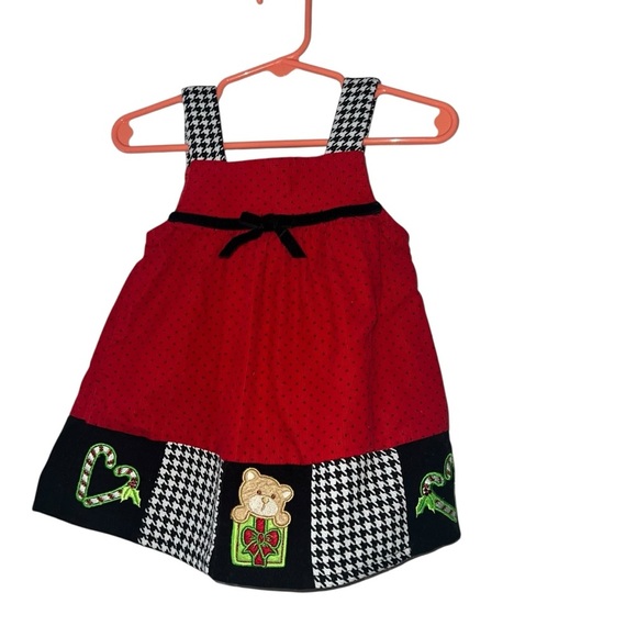 no brand Other - Baby girls red black polka dot houndstooth Christmas jumper dress 12m candy cane